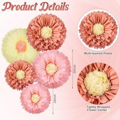 5 Pcs 30» 24» Pink Giant Paper Flower Boho Large Tissue Paper Flower for Wa…