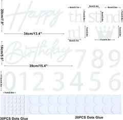 White Happy Birthday Backdrop Sign with Custom Age Numbers and Glitter Letters