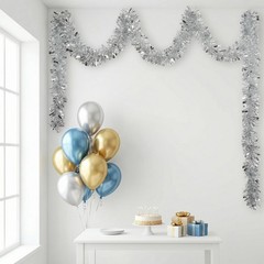 4 Pcs Silver Tinsel Garland Each 5.56 FT Glitter Hanging Metallic Foil Textur…