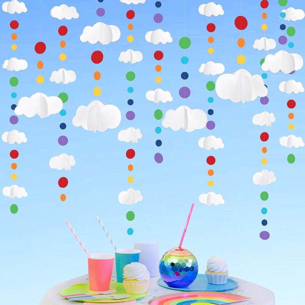 3D Cloud Decorations Rainbow Circle Dots Clouds Hanging Colorful Garland Streame