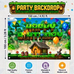 Pixel Birthday Party Decorations Party Supplies Set Including Backdrop Tableware