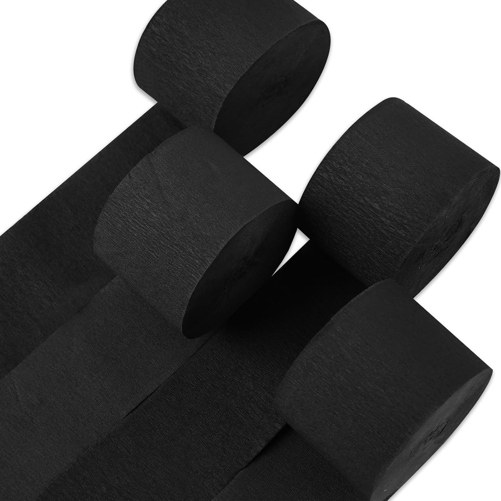 Black Crepe Paper Streamers 4 Rolls 328 Ft Pack of Black Crepe Paper for Graduat