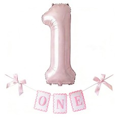 Pink 1 Balloon (40 Inch) & Bow One Highchair Banner (Pre-Strung) for 1st Birt…