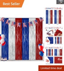 Stunning Red, Silver, and Blue Tinsel Backdrop – 2 Pack for 4th of July Events