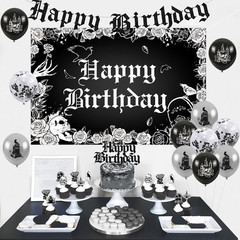 Gothic Birthday Decorations, Skull Theme Happy Birthday Backdrop Cake Topper …