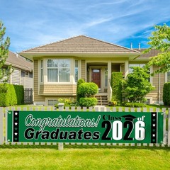 2026 Graduation Decorations Green and Black Graduation Banner Large Congratulati