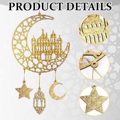 2 Pc Eid Mubarak Wooden Door Signs Moon & Stars Ramadan Wall Hangers