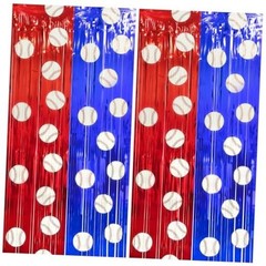 Baseball Party Decorations, Thickened Tinsel Backdrop 3.3 x 6.6 Red Blue White
