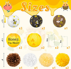 15Pcs Bee Party Decorations Hanging Paper Lanterns Tissue Pom Pom – Bees Themed