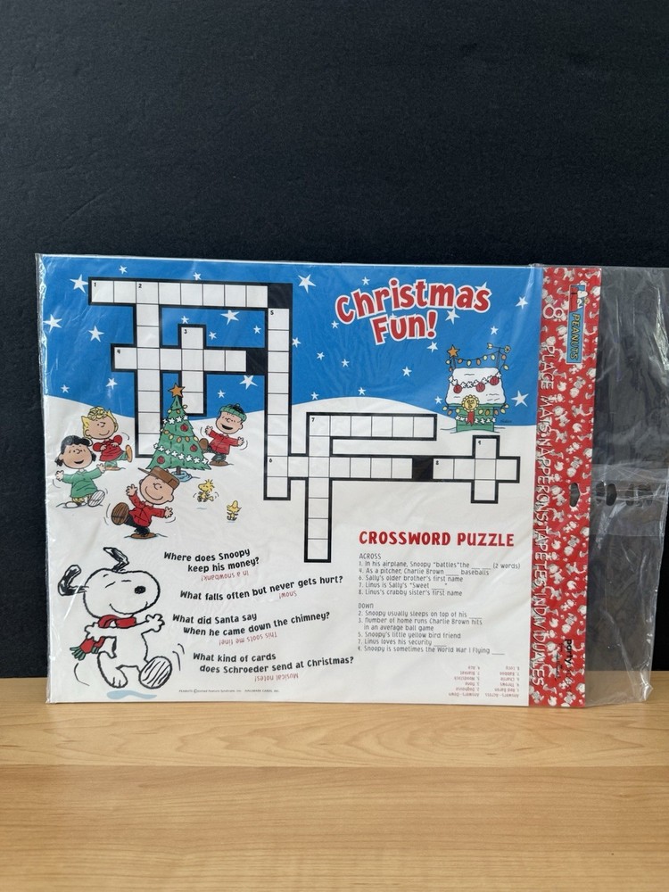 Peanuts Snoopy Vintage Christmas Holiday Party Express 8 Placemats Kids NOS