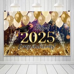 2025 Graduation Backdrop Congratulation Class of 2025 Balloon 8x6ft Black Gold