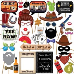 Western Photo Booth Props – 41-pc Photo Prop Kit with 8 x 10-Inch Sign, 60 Ad…