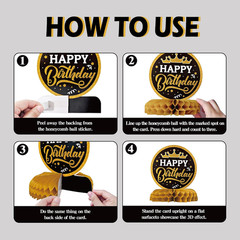 12 Pcs Birthday Table Decorations Glitter Black and Gold Birthday Decorations Ho