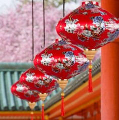 Retro Japanese Hanging Lanterns Floral Lantern Party Festival Hanging Decor