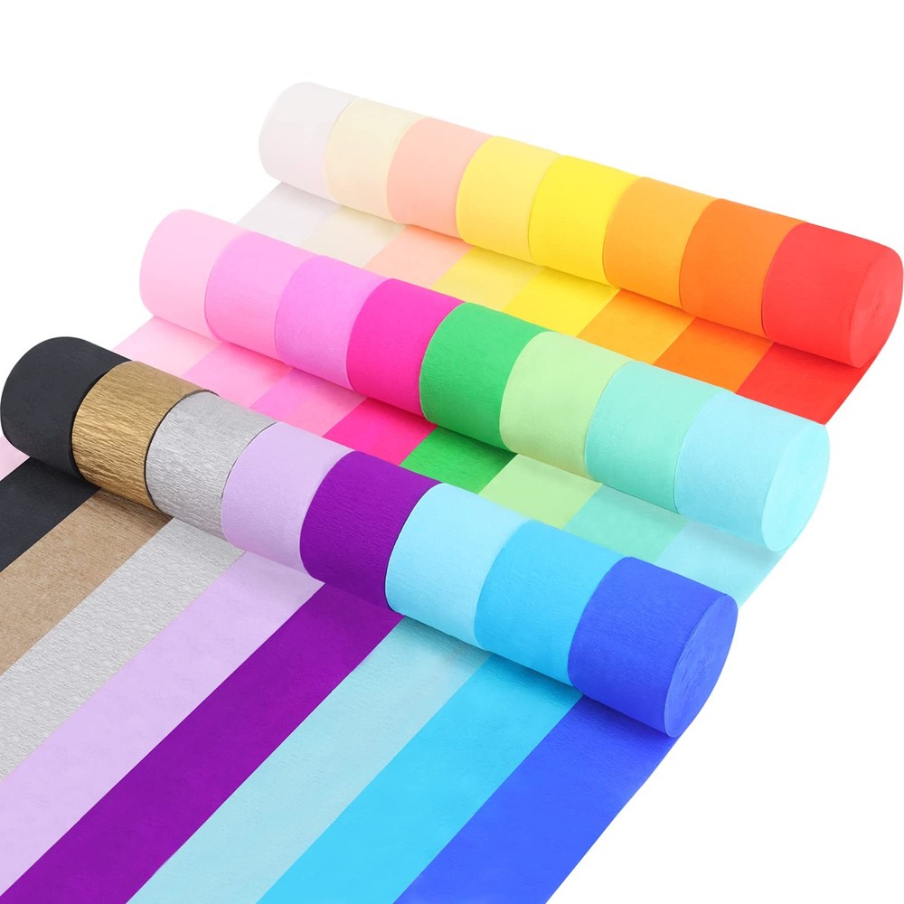 24 Rolls Crepe Paper Streamers 24 Colors Rainbow Pastel Party Supplies DIY