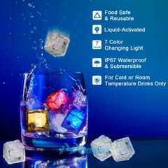 12Pcs Waterproof LED Light Up Ice Cubes for Drinks Colors Flashing Glow in Water
