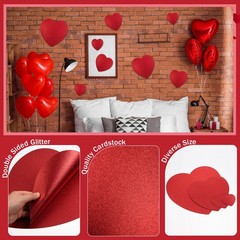 Red Glitter Heart Cutouts 96 PCS Assorted Size Fits 11.8/8.5/3.9/2.8 Inch