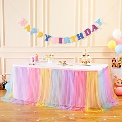 Rainbow Table Skirt for Birthday Party 6ft Unicorn Tulle Tutu Table Skirt for…