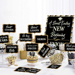 Graduation Candy Buffet Signs Decorations, Black Gold Grad Party Candy Bar Signs