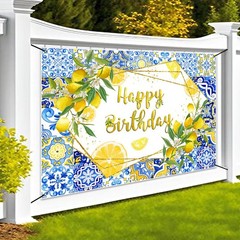 6×3.6ft Lemon Themed Birthday Banner Lemonade Happy Birthday Party Decoration…