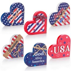 6pcs 4th of July Table Decor Set, Wooden Star Patriotic Independence Day Decorat