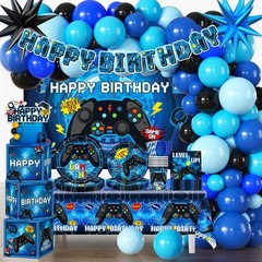 Blue Gamer Party Decorations Set for 20 Boys Video Game Theme Party Supplies