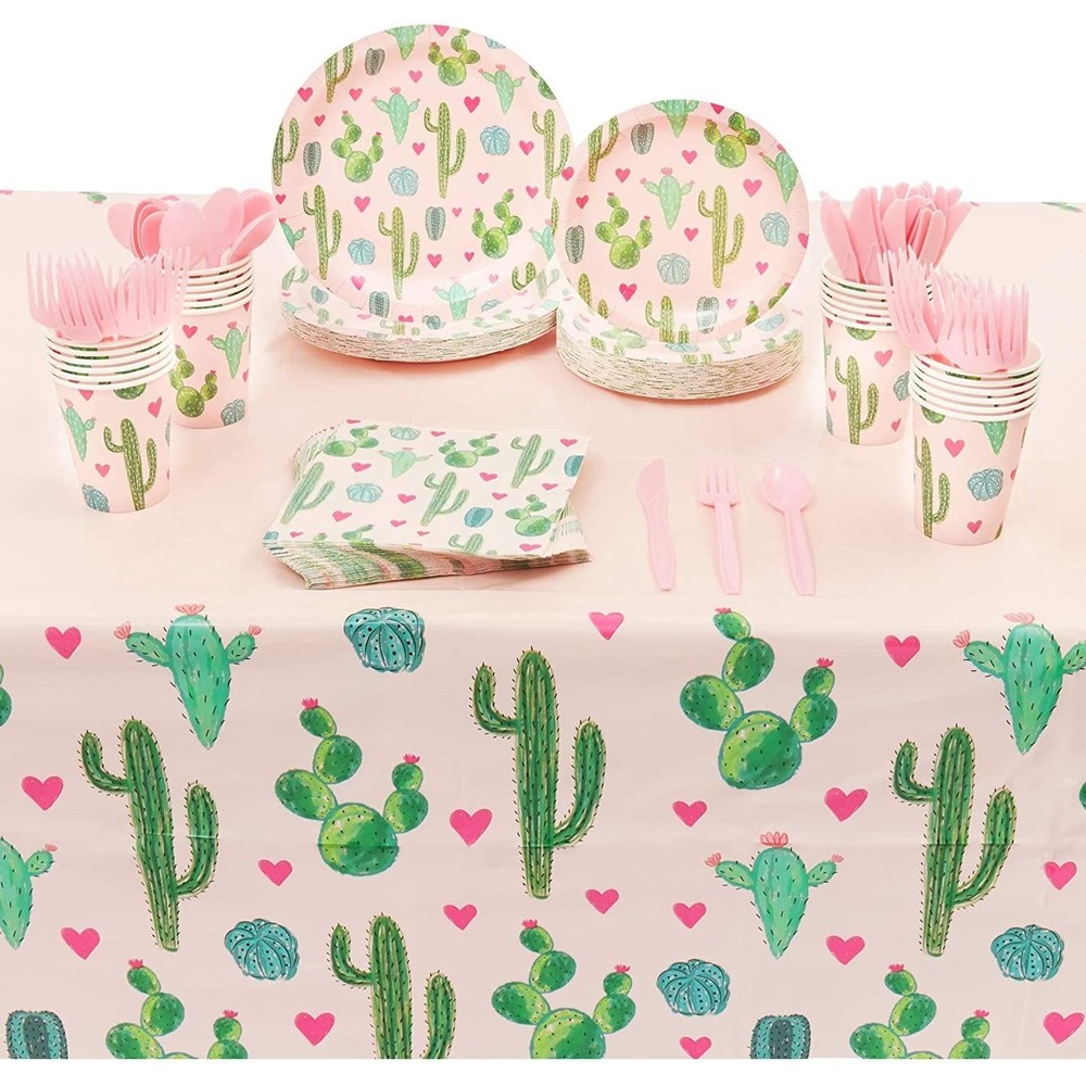 Sparkle and Bash Cactus Birthday Party Decorations 169-Piece Dinnerware Pink