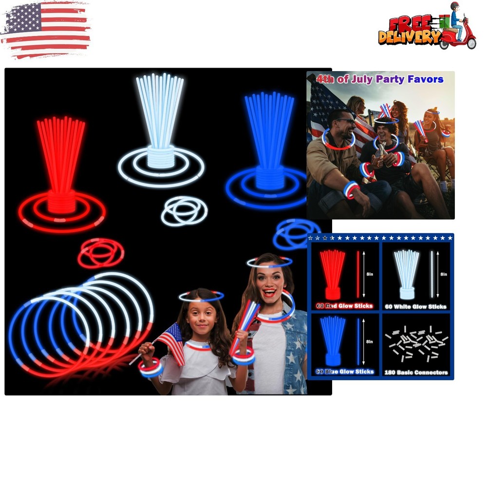 Patriotic 180 PC Light Up Accessories for Kids – Fourth of July Glow Party Pack