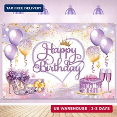 Purple Gold Happy Birthday Banner Backdrop Pink Purple Sign Birthday Decorations