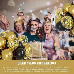 100Pcs 12 Inches Black and Gold Confetti Balloons Kit, Metallic Gold and Black W