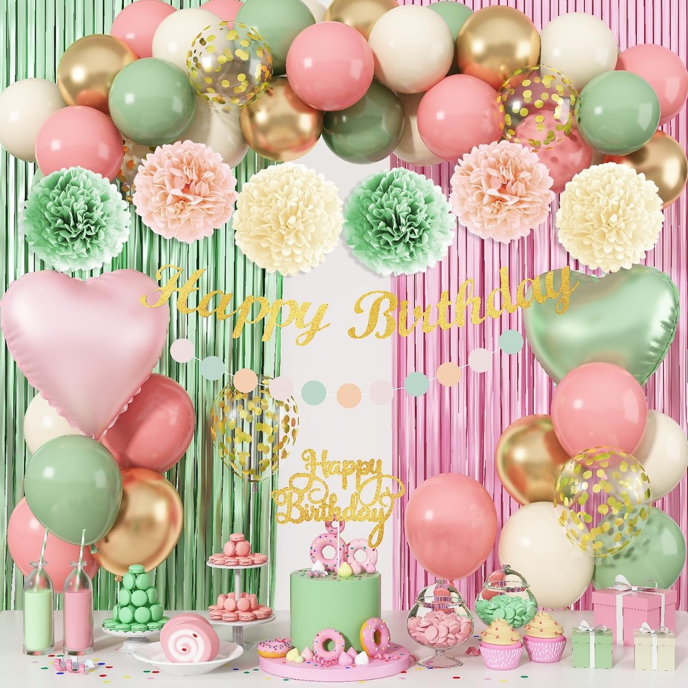 Sage Green Pink Birthday Decorations, Blush Pink Olive Green Gold Sand White …