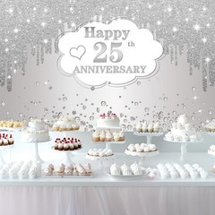 25th Wedding Anniversary Banner Decorations, Silver 25 th Wedding Anniversary…