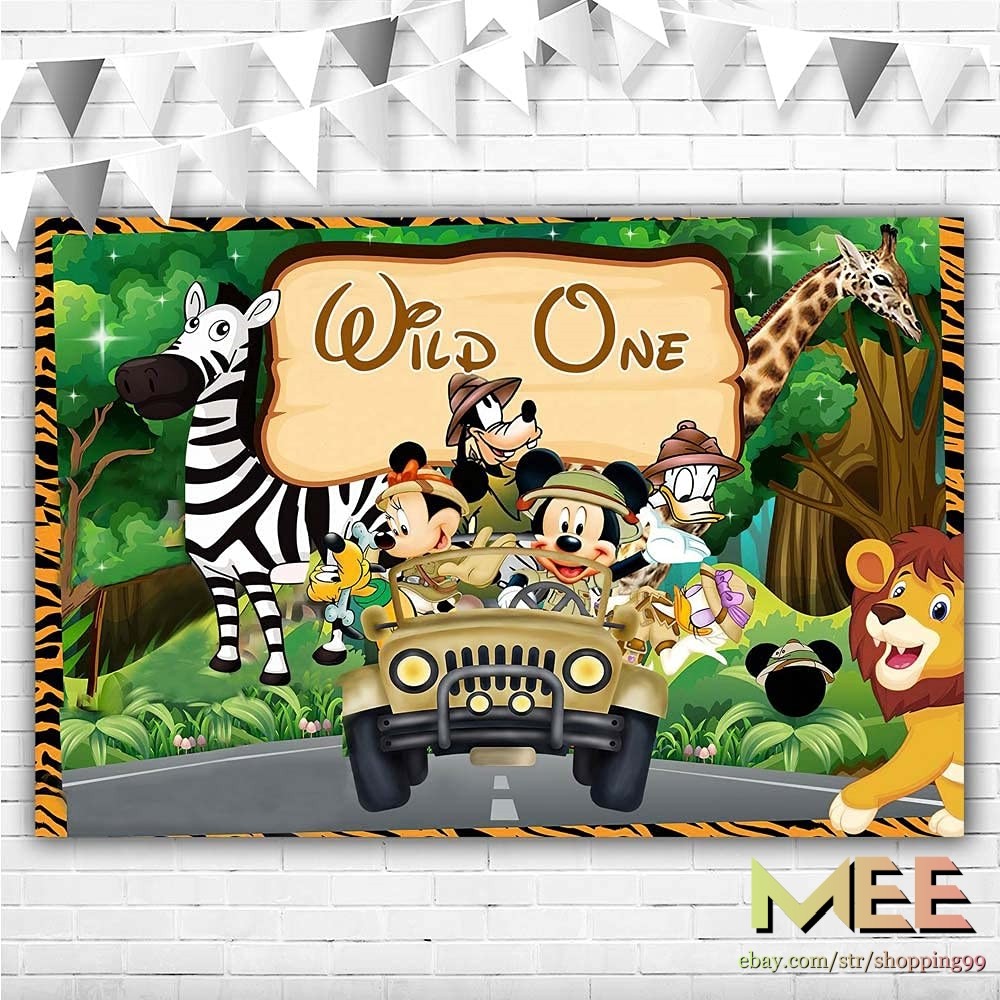 Mickey Mouse Safari Backdrop Banner 1st Birthday Party Background Decorations