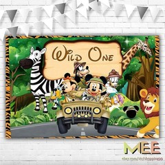 Mickey Mouse Safari Backdrop Banner 1st Birthday Party Background Decorations