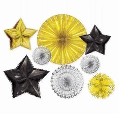 8 Count New Year’s Eve Black Silver Gold Foil Starburst Party Decorating Kit
