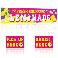 Lemonade Stand Supplies – 3 Pcs Pink Fresh Squeezed Banner & Signs 3×10 ft Outdo
