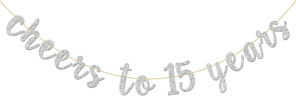 Glitter Silver Cheers to 15 Years Banner – Teenager 15Th Birthday Sign Bunting 1