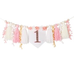 Pink Flower 1st High Chair Banner – Wildflower Tassel First Banner,1st Decora…
