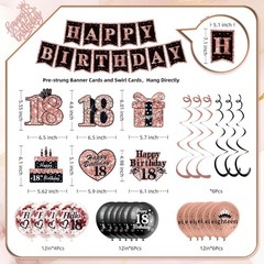 18th Birthday Decorations for Girls,52Pcs PRE-STRUNG Rose Gold Black Party Se…