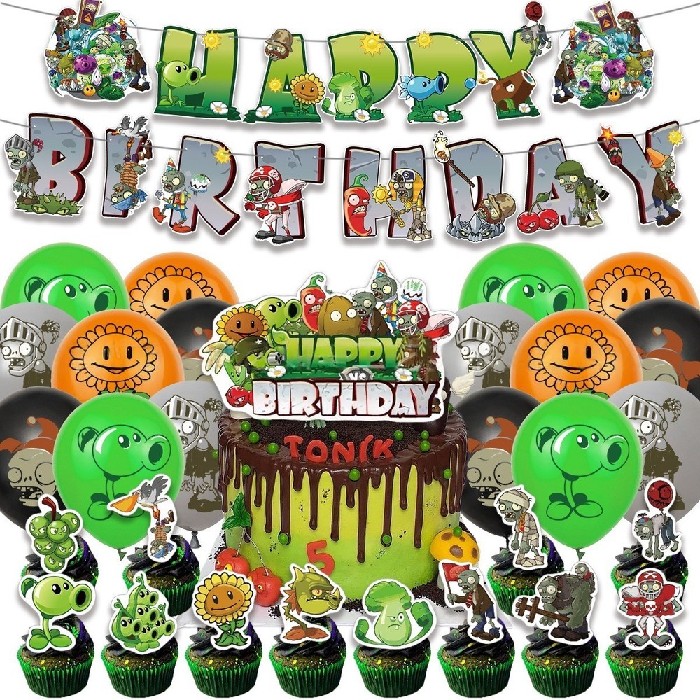 Plants vs Zombies Party Supplies Decorations Set Balloons Banner Cake Toppers