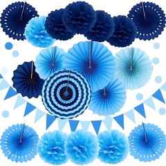 12 pc Blue Tissue Paper Pom poms in 3 Colors-Hanging Paper Pom Poms Paper Flo…