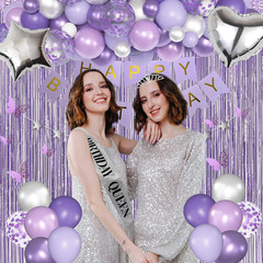 Purple Birthday Decorations for Women, Lavender Purple Silver Foil Balloons Tabl