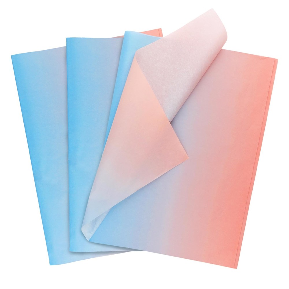 60 Sheets Gift Wrapping Tissue Paper Bulk, Pink Blue Gradient Tissue Paper fo…