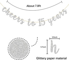 Glitter Silver Cheers to 15 Years Banner – Teenager 15Th Birthday Sign Bunting 1