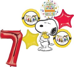 Peanuts 7th Birthday Party Supplies Snoopy and Friends 7pc Balloon Bouquet De…