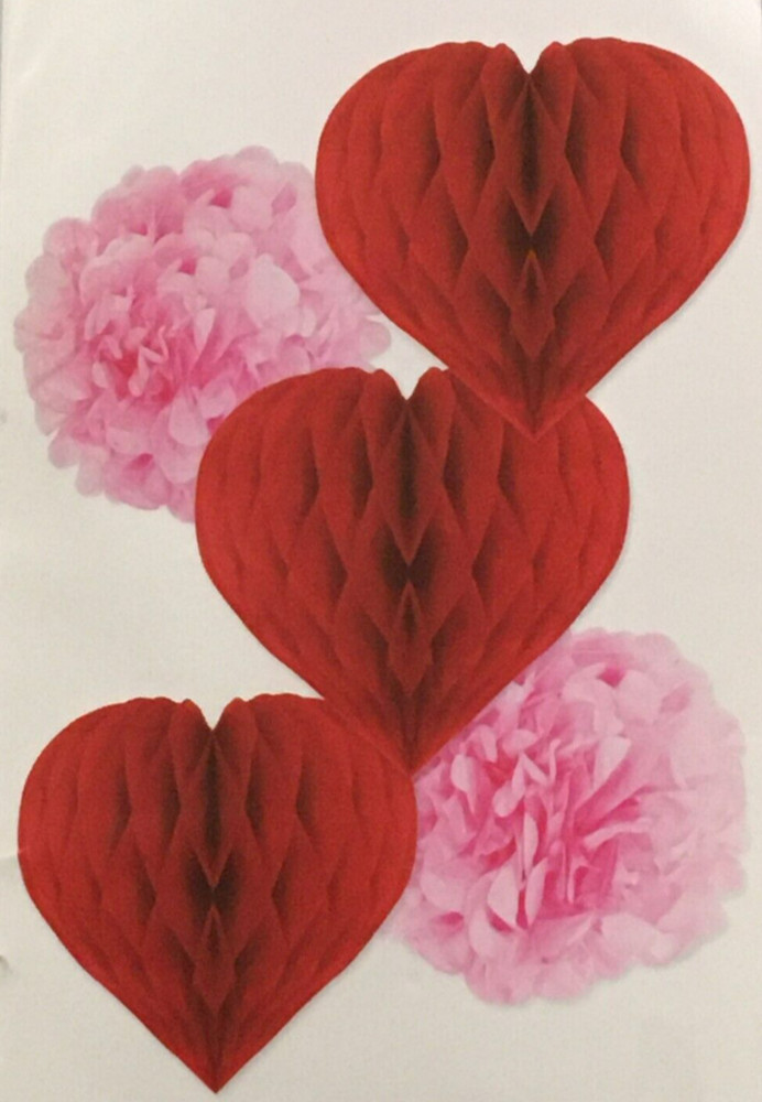 NEW CELEBRATE IT VALENTINES DAY PARTY DECOR KIT 5 PIECE HEARTS POUFS FREE SHIP