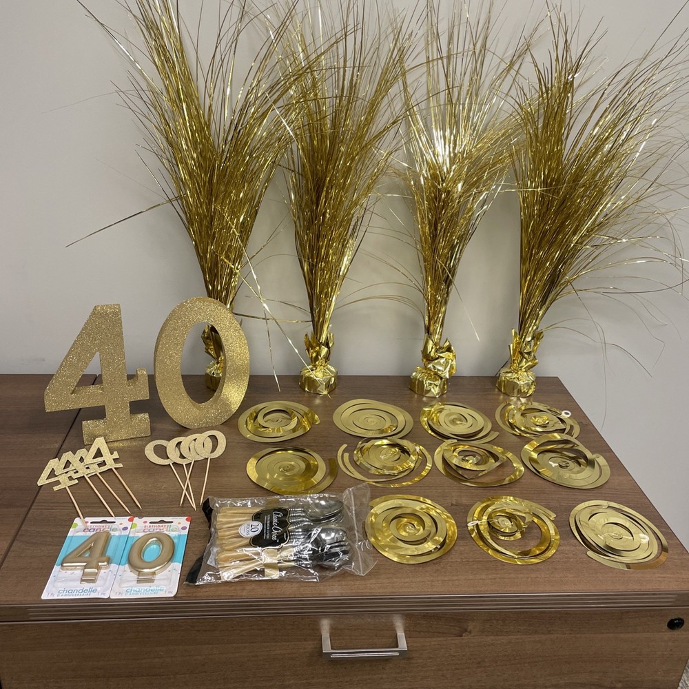 28 Pc. Set Gold Party Decorations For 40th Celebration / Birthday/ Anniversary