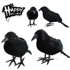 Realistic Black Crow Halloween Prop Fake Bird Scary Raven Feather Decoration UK