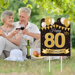 Large Happy 80Th Birthday Party Yard Sign Black Gold 80 Birthday Yard Signs with