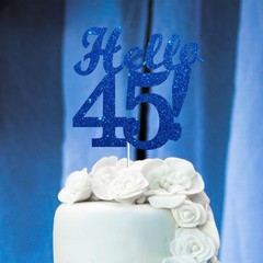 Hello 45 Cake Toppers Blue Glitter Happy 45th Birthday Party Decorations